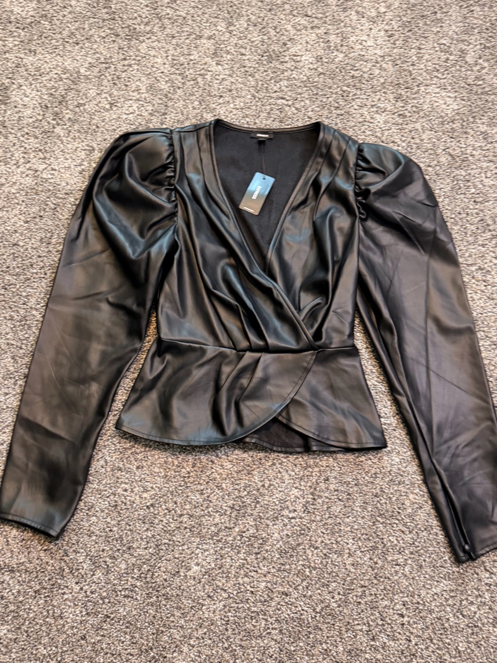 NWT - Express Black Faux Leather Peplum Top